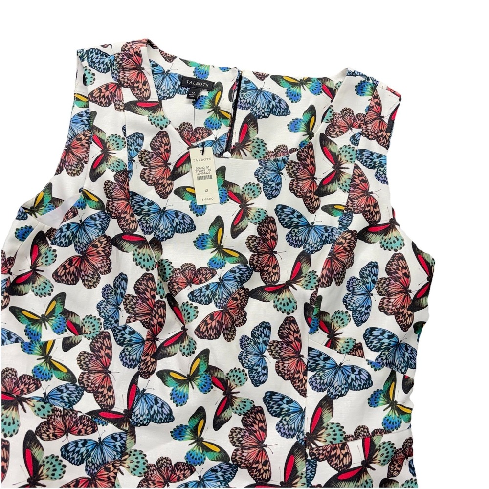 Talbots A-line Dress Womens 12 Butterflies Lined Linen‎ Blend Sleeveless NEW
